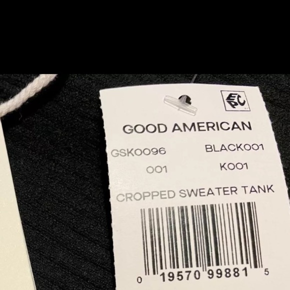 Good American Black Cropped Sweater Tank Sz 3/4 Flat Rib Strappy Back - Picture 4 of 9